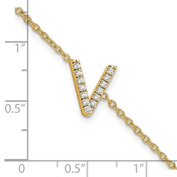 14k Yellow Gold Diamond Sideways Letter V w/ 1in ext. Bracelet